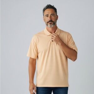 Pebble Beach Performance Yellow White Stripe Short Sleeve Collar Shirt Top Sz L